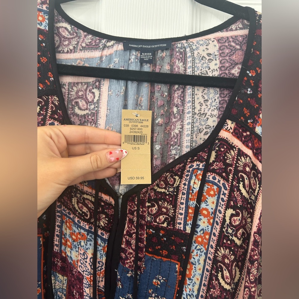 NWT American Eagle Long Sleeve Patchwork Maxi Dre… - image 4